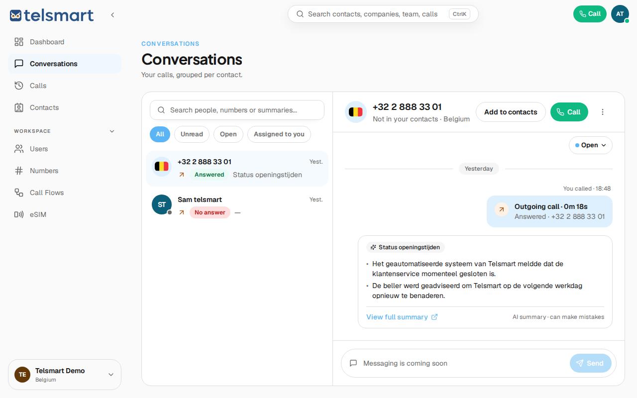A conversation thread in Conversations with its status and the ⋮ menu.