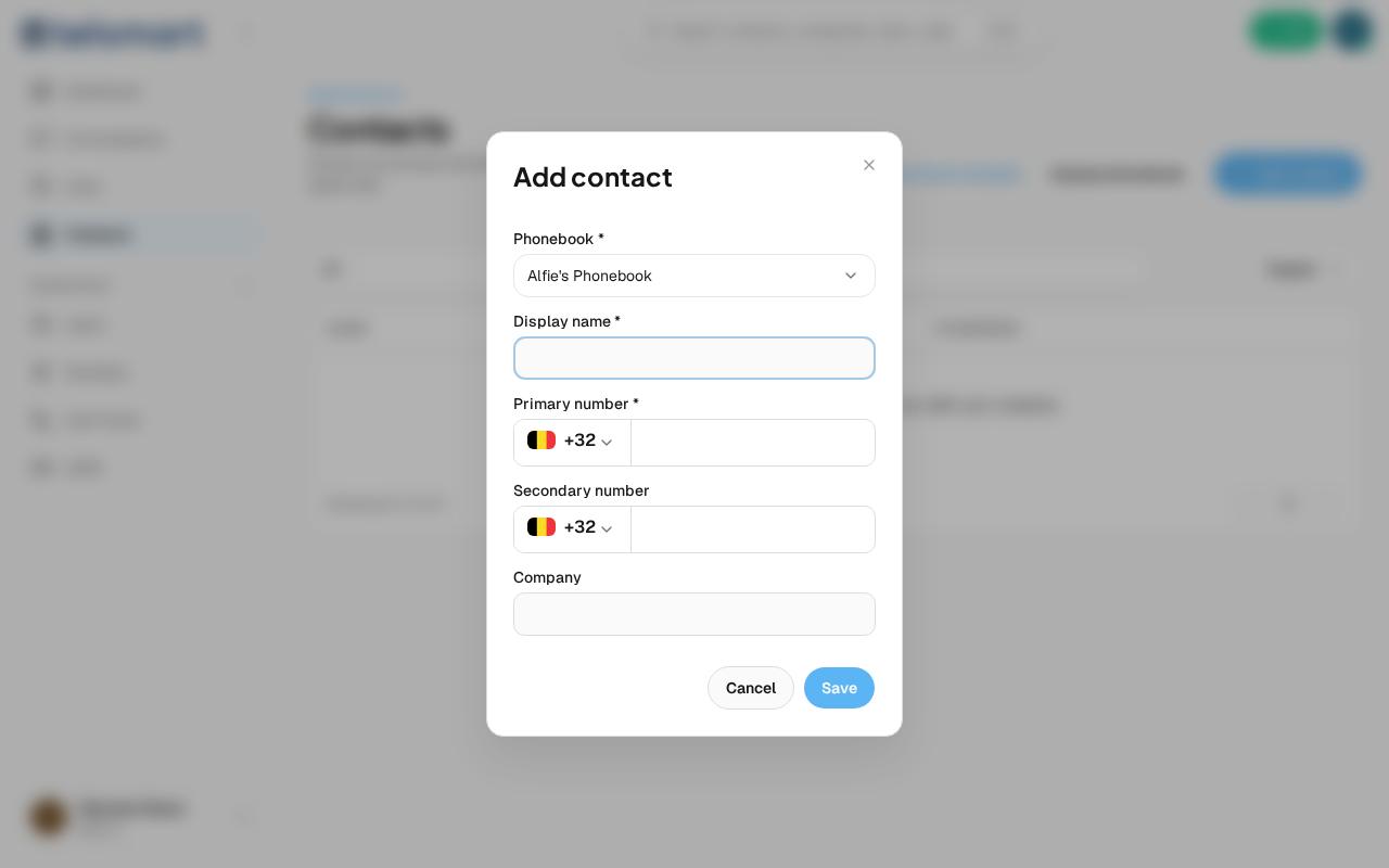 The Add contact modal, with phonebook pre-filled.
