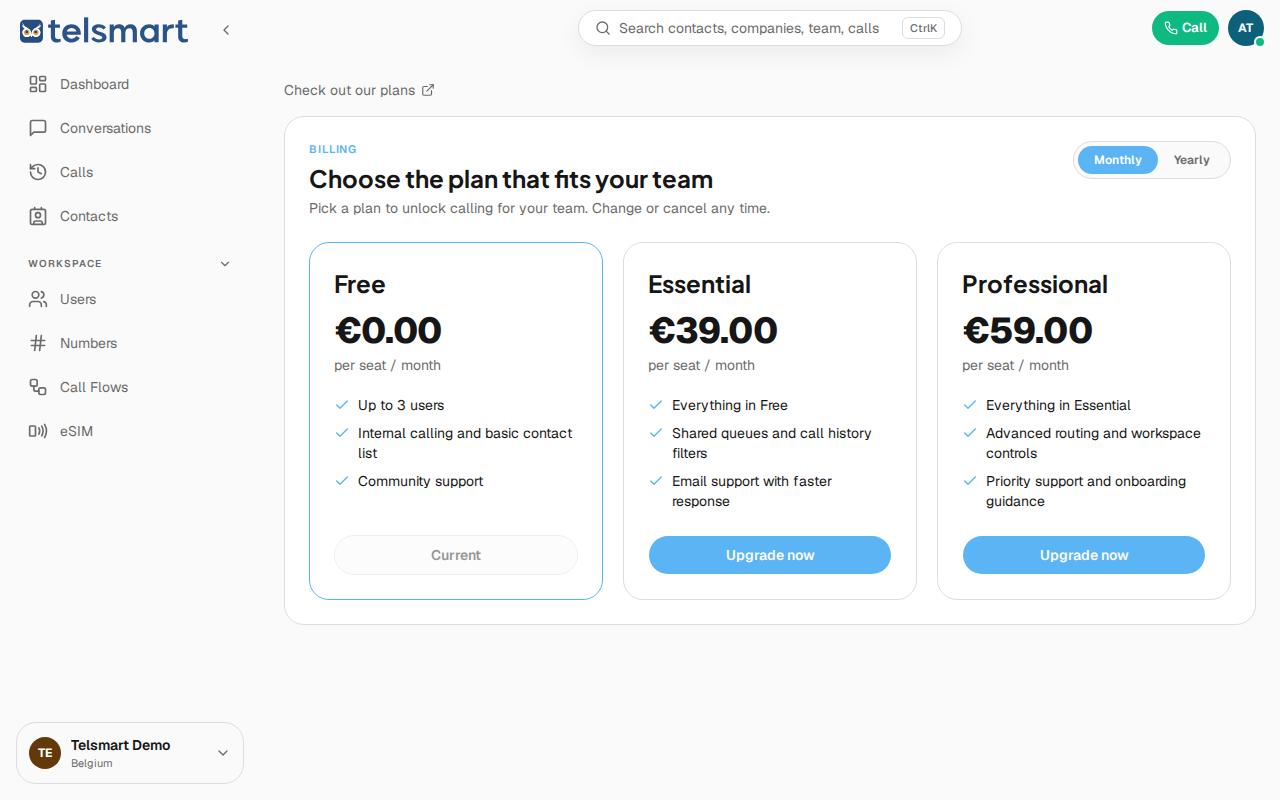 The subscription plans page.