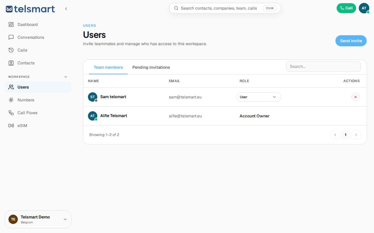 Users, with the two current team members.
