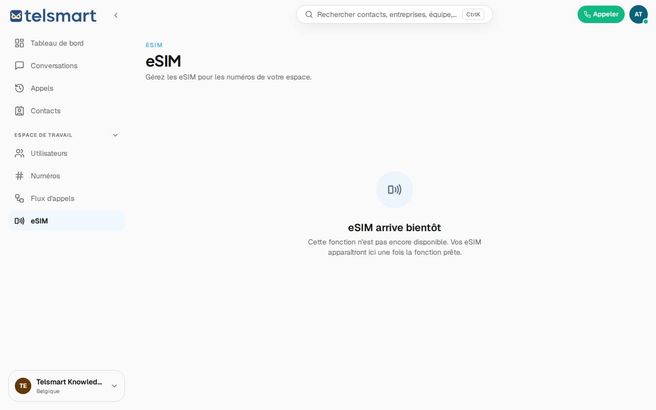 L'écran eSIM avec le message « eSIM arrive bientôt ».